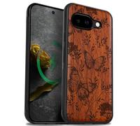 Carveit Magnetic Wooden Case for Google Pixel 9a Case, Wood Artisan Engraved & Soft TPU Shockproof Cover, Compatible with MagSafe Wireless Chargers (A Dance of Butterflies) Rosy