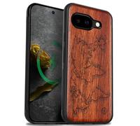 Carveit Magnetic Wooden Case for Google Pixel 9a Case, Wood Artisan Engraved & Soft TPU Shockproof Cover, Compatible with MagSafe Wireless Chargers (Compass Maps) Rosy
