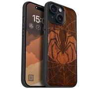 Carveit Magnetic Wooden Case for iPhone 15 Case, Compatible with MagSafe Wireless Chargers, Black Soft TPU Shockproof Cover & Wood Artisan Engraved (Web Guardian) - Rosy
