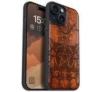 Carveit Magnetic Wooden Case for iPhone 15 Case, Compatible with MagSafe Wireless Chargers, Black Soft TPU Shockproof Cover & Wood Artisan Engraved (Ancient Roots, Esoteric Paths) - Rosy