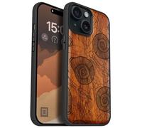 Carveit Magnetic Wooden Case for iPhone 15 Case, Compatible with MagSafe Wireless Chargers, Black Soft TPU Shockproof Cover & Wood Artisan Engraved (Spirals of Nature's Harmony) - Rosy
