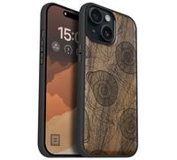 Carveit Magnetic Wooden Case for iPhone 15 Case, Compatible with MagSafe Wireless Chargers, Black Soft TPU Shockproof Cover & Wood Artisan Engraved (Spirals of Nature's Harmony) - Walnut