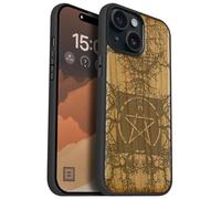 Carveit Magnetic Wooden Case for iPhone 15 Case, Compatible with MagSafe Wireless Chargers, Black Soft TPU Shockproof Cover & Wood Artisan Engraved (Ancient Roots, Esoteric Paths) - Cherry