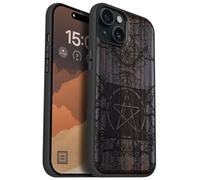 Carveit Magnetic Wooden Case for iPhone 15 Plus Case, Compatible with MagSafe Wireless Chargers, Black Soft TPU Shockproof Cover & Wood Artisan Engraved (Ancient Roots, Esoteric Paths) - Blackwood