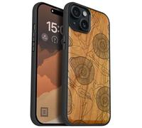 Carveit Magnetic Wooden Case for iPhone 15 Plus Case, Compatible with MagSafe Wireless Chargers, Black Soft TPU Shockproof Cover & Wood Artisan Engraved (Spirals of Nature's Harmony) - Cherry
