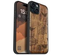 Carveit Magnetic Wooden Case for iPhone 15 Plus Case, Compatible with MagSafe Wireless Chargers, Black Soft TPU Shockproof Cover & Wood Artisan Engraved (Elegant Poppies) - Walnut