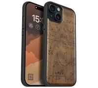 Carveit Magnetic Wooden Case for iPhone 15 Plus Case, Compatible with MagSafe Wireless Chargers, Black Soft TPU Shockproof Cover & Wood Artisan Engraved (The Language of Universe) - Walnut