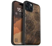 Carveit Magnetic Wooden Case for iPhone 15 Plus Case, Compatible with MagSafe Wireless Chargers, Black Soft TPU Shockproof Cover & Wood Artisan Engraved (Spirals of Nature's Harmony) - Walnut