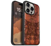 Carveit Magnetic Wooden Case for iPhone 15 Pro Case, Compatible with MagSafe Wireless Chargers, Black Soft TPU Shockproof Cover & Wood Artisan Engraved (Ancient Roots, Esoteric Paths) - Rosy