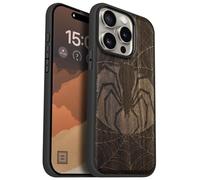 Carveit Magnetic Wooden Case for iPhone 15 Pro Case, Compatible with MagSafe Wireless Chargers, Black Soft TPU Shockproof Cover & Wood Artisan Engraved (Web Guardian) - Walnut
