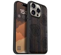 Carveit Magnetic Wooden Case for iPhone 15 Pro Case, Compatible with MagSafe Wireless Chargers, Black Soft TPU Shockproof Cover & Wood Artisan Engraved (Spirals of Nature's Harmony) - Blackwood