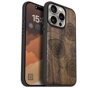 Carveit Magnetic Wooden Case for iPhone 15 Pro Case, Compatible with MagSafe Wireless Chargers, Black Soft TPU Shockproof Cover & Wood Artisan Engraved (Spirals of Nature's Harmony) - Walnut