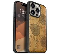 Carveit Magnetic Wooden Case for iPhone 15 Pro Case, Compatible with MagSafe Wireless Chargers, Black Soft TPU Shockproof Cover & Wood Artisan Engraved (Spirals of Nature's Harmony) - Cherry