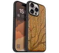 Carveit Magnetic Wooden Case for iPhone 15 Pro Max Case, Compatible with MagSafe Wireless Chargers, Black Soft TPU Shockproof Cover & Wood Artisan Engraved (Nature's Intricate Web) - Cherry