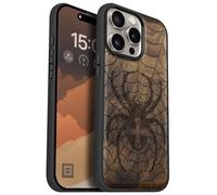 Carveit Magnetic Wooden Case for iPhone 15 Pro Max Case, Compatible with MagSafe Wireless Chargers, Black Soft TPU Shockproof Cover & Wood Artisan Engraved (Web Weaver's Dominion) - Walnut