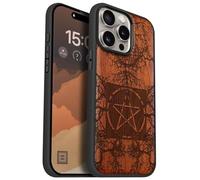 Carveit Magnetic Wooden Case for iPhone 15 Pro Max Case, Compatible with MagSafe Wireless Chargers, Black Soft TPU Shockproof Cover & Wood Artisan Engraved (Ancient Roots, Esoteric Paths) - Rosy