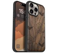 Carveit Magnetic Wooden Case for iPhone 15 Pro Max Case, Compatible with MagSafe Wireless Chargers, Black Soft TPU Shockproof Cover & Wood Artisan Engraved (Elegant Poppies) - Walnut