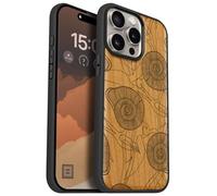 Carveit Magnetic Wooden Case for iPhone 15 Pro Max Case, Compatible with MagSafe Wireless Chargers, Black Soft TPU Shockproof Cover & Wood Artisan Engraved (Spirals of Nature's Harmony) - Cherry