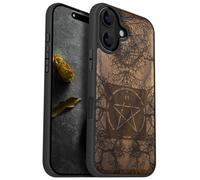 Carveit Magnetic Wooden Case for iPhone 16 Case, Wood Artisan Engraved & Black Soft TPU Shockproof Cover, Compatible with MagSafe Wireless Chargers (Ancient Roots, Esoteric Paths) Walnut
