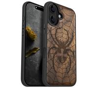 Carveit Magnetic Wooden Case for iPhone 16 Case, Wood Artisan Engraved & Black Soft TPU Shockproof Cover, Compatible with MagSafe Wireless Chargers (Web Weaver's Dominion) Walnut