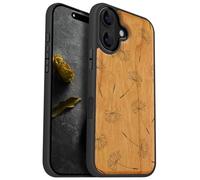 Carveit Magnetic Wooden Case for iPhone 16 Case, Wood Artisan Engraved & Black Soft TPU Shockproof Cover, Compatible with MagSafe Wireless Chargers (Seeds of Dreams and Freedom) Cherry