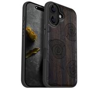 Carveit Magnetic Wooden Case for iPhone 16 Case, Wood Artisan Engraved & Black Soft TPU Shockproof Cover, Compatible with MagSafe Wireless Chargers (Spirals of Nature's Harmony) Blackwood