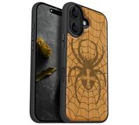 Carveit Magnetic Wooden Case for iPhone 16 Case, Wood Artisan Engraved & Black Soft TPU Shockproof Cover, Compatible with MagSafe Wireless Chargers (Web Weaver's Dominion) Cherry
