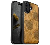 Carveit Magnetic Wooden Case for iPhone 16 Case, Wood Artisan Engraved & Black Soft TPU Shockproof Cover, Compatible with MagSafe Wireless Chargers (Spirals of Nature's Harmony) Cherry