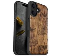 Carveit Magnetic Wooden Case for iPhone 16 Case, Wood Artisan Engraved & Black Soft TPU Shockproof Cover, Compatible with MagSafe Wireless Chargers (Elegant Poppies) Walnut