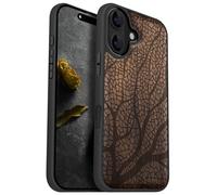Carveit Magnetic Wooden Case for iPhone 16 Case, Wood Artisan Engraved & Black Soft TPU Shockproof Cover, Compatible with MagSafe Wireless Chargers (Nature's Intricate Web) Walnut
