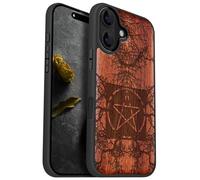 Carveit Magnetic Wooden Case for iPhone 16 Case, Wood Artisan Engraved & Black Soft TPU Shockproof Cover, Compatible with MagSafe Wireless Chargers (Ancient Roots, Esoteric Paths) Rosy