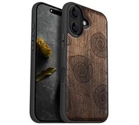 Carveit Magnetic Wooden Case for iPhone 16 Case, Wood Artisan Engraved & Black Soft TPU Shockproof Cover, Compatible with MagSafe Wireless Chargers (Spirals of Nature's Harmony) Walnut