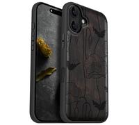 Carveit Magnetic Wooden Case for iPhone 16 Plus Case, Wood Artisan Engraved & Black Soft TPU Shockproof Cover, Compatible with MagSafe Wireless Chargers (Elegant Poppies) Blackwood