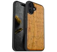 Carveit Magnetic Wooden Case for iPhone 16 Plus Case, Wood Artisan Engraved & Black Soft TPU Shockproof Cover, Compatible with MagSafe Wireless Chargers (The Language of Universe) Cherry
