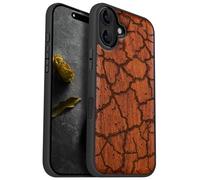 Carveit Magnetic Wooden Case for iPhone 16 Plus Case, Wood Artisan Engraved & Black Soft TPU Shockproof Cover, Compatible with MagSafe Wireless Chargers (Cracked Earth Texture) Rosy