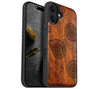 Carveit Magnetic Wooden Case for iPhone 16 Plus Case, Wood Artisan Engraved & Black Soft TPU Shockproof Cover, Compatible with MagSafe Wireless Chargers (Spirals of Nature's Harmony) Rosy