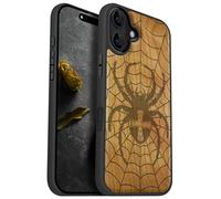 Carveit Magnetic Wooden Case for iPhone 16 Plus Case, Wood Artisan Engraved & Black Soft TPU Shockproof Cover, Compatible with MagSafe Wireless Chargers (Web Weaver's Dominion) Cherry