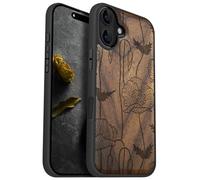 Carveit Magnetic Wooden Case for iPhone 16 Plus Case, Wood Artisan Engraved & Black Soft TPU Shockproof Cover, Compatible with MagSafe Wireless Chargers (Elegant Poppies) Walnut