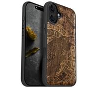 Carveit Magnetic Wooden Case for iPhone 16 Plus Case, Wood Artisan Engraved & Black Soft TPU Shockproof Cover, Compatible with MagSafe Wireless Chargers (Runic Raven Call) Walnut