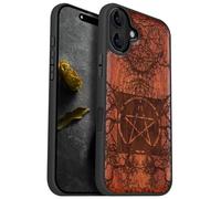 Carveit Magnetic Wooden Case for iPhone 16 Plus Case, Wood Artisan Engraved & Black Soft TPU Shockproof Cover, Compatible with MagSafe Wireless Chargers (Ancient Roots, Esoteric Paths) Rosy
