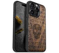 Carveit Magnetic Wooden Case for iPhone 16 Pro Case, Wood Artisan Engraved & Black Soft TPU Shockproof Cover, Compatible with MagSafe Wireless Chargers (The Book of Life & Death) Walnut