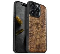 Carveit Magnetic Wooden Case for iPhone 16 Pro Case, Wood Artisan Engraved & Black Soft TPU Shockproof Cover, Compatible with MagSafe Wireless Chargers (All-Seeing Eye Pattern) Walnut