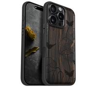 Carveit Magnetic Wooden Case for iPhone 16 Pro Case, Wood Artisan Engraved & Black Soft TPU Shockproof Cover, Compatible with MagSafe Wireless Chargers (Elegant Poppies) Blackwood