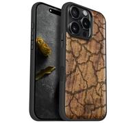 Carveit Magnetic Wooden Case for iPhone 16 Pro Case, Wood Artisan Engraved & Black Soft TPU Shockproof Cover, Compatible with MagSafe Wireless Chargers (Cracked Earth Texture) Walnut