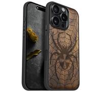 Carveit Magnetic Wooden Case for iPhone 16 Pro Case, Wood Artisan Engraved & Black Soft TPU Shockproof Cover, Compatible with MagSafe Wireless Chargers (Web Weaver's Dominion) Walnut