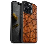 Carveit Magnetic Wooden Case for iPhone 16 Pro Case, Wood Artisan Engraved & Black Soft TPU Shockproof Cover, Compatible with MagSafe Wireless Chargers (Cracked Earth Texture) Rosy