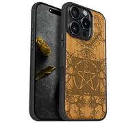 Carveit Magnetic Wooden Case for iPhone 16 Pro Case, Wood Artisan Engraved & Black Soft TPU Shockproof Cover, Compatible with MagSafe Wireless Chargers (Ancient Roots, Esoteric Paths) Cherry