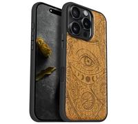 Carveit Magnetic Wooden Case for iPhone 16 Pro Case, Wood Artisan Engraved & Black Soft TPU Shockproof Cover, Compatible with MagSafe Wireless Chargers (Esoteric Cosmic Eye) Cherry