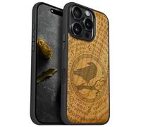 Carveit Magnetic Wooden Case for iPhone 16 Pro Case, Wood Artisan Engraved & Black Soft TPU Shockproof Cover, Compatible with MagSafe Wireless Chargers (Ancient Echoes in Norse Lore) Cherry