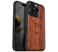 Carveit Magnetic Wooden Case for iPhone 16 Pro Case, Wood Artisan Engraved & Black Soft TPU Shockproof Cover, Compatible with MagSafe Wireless Chargers (Esoteric Cosmic Eye) Rosy